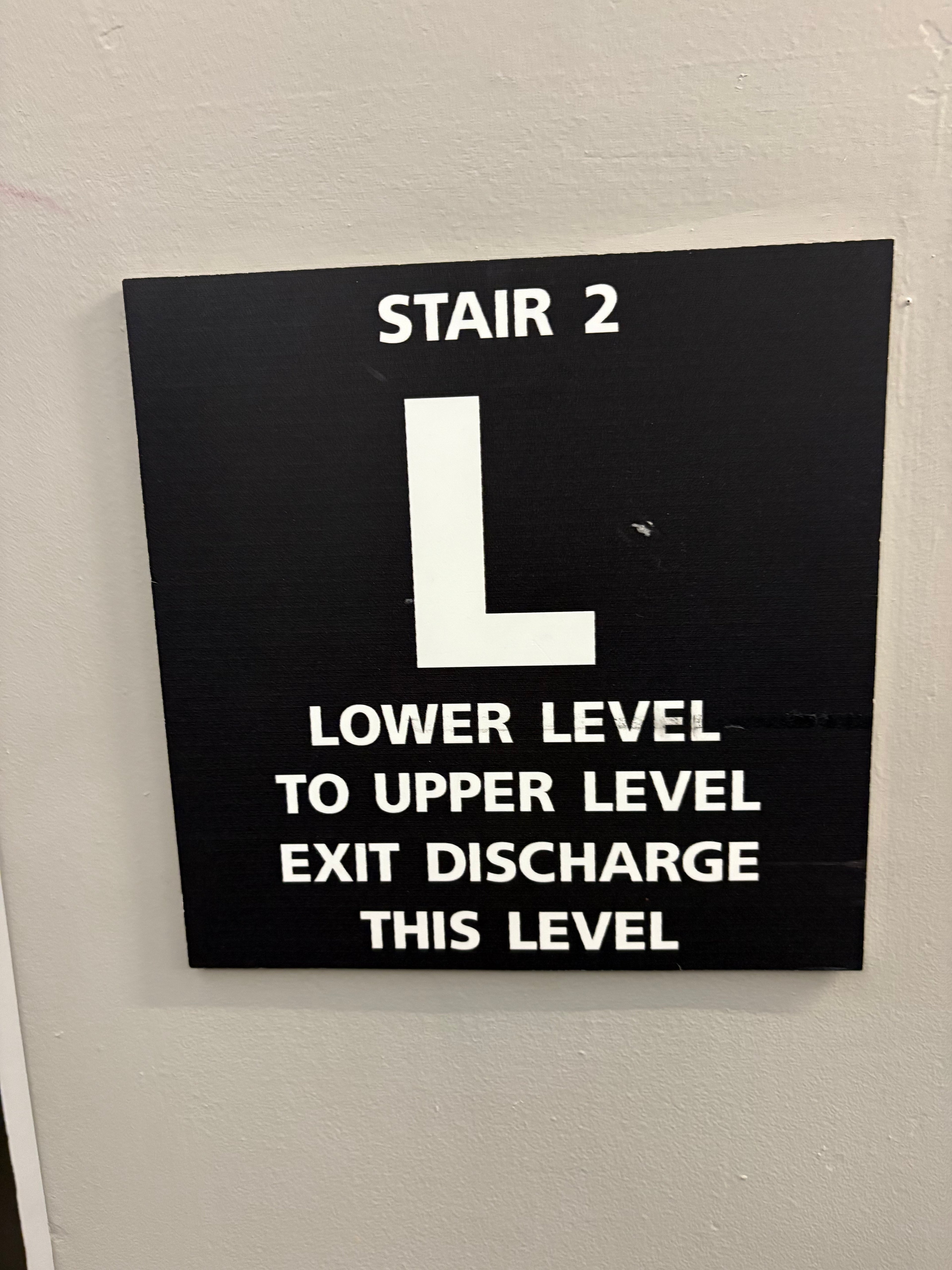 Stair 2 - L Lower Level to Upper Level Sign